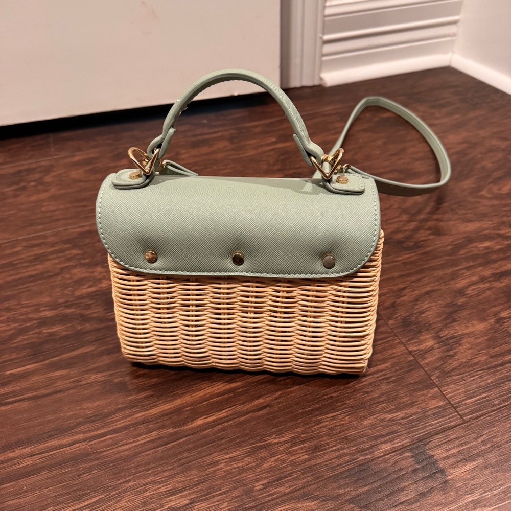 Light blue and Tan Woven Crossbody Bag - Picture 3 of 8